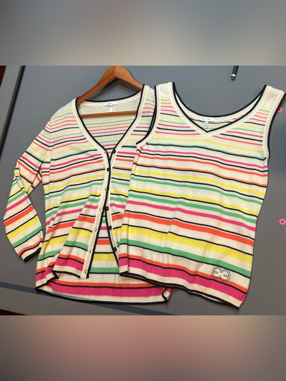 Y2K Vintage Escada Cashmere Striped Twinset